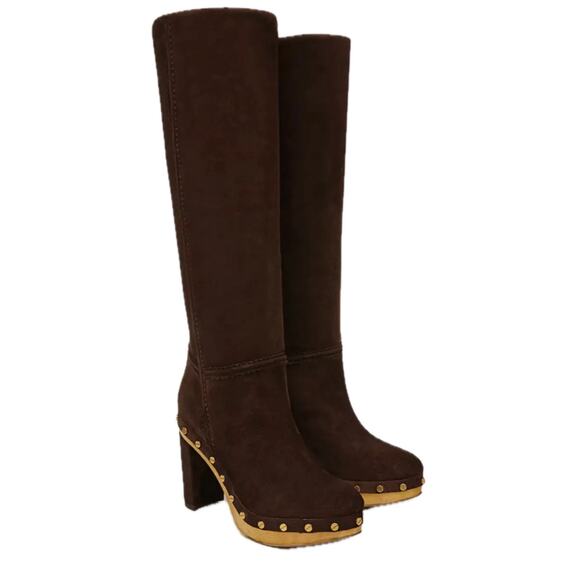 Veronica Beard Glendale Block heel Clog Knee Boots Brown 8 - Picture 3 of 10